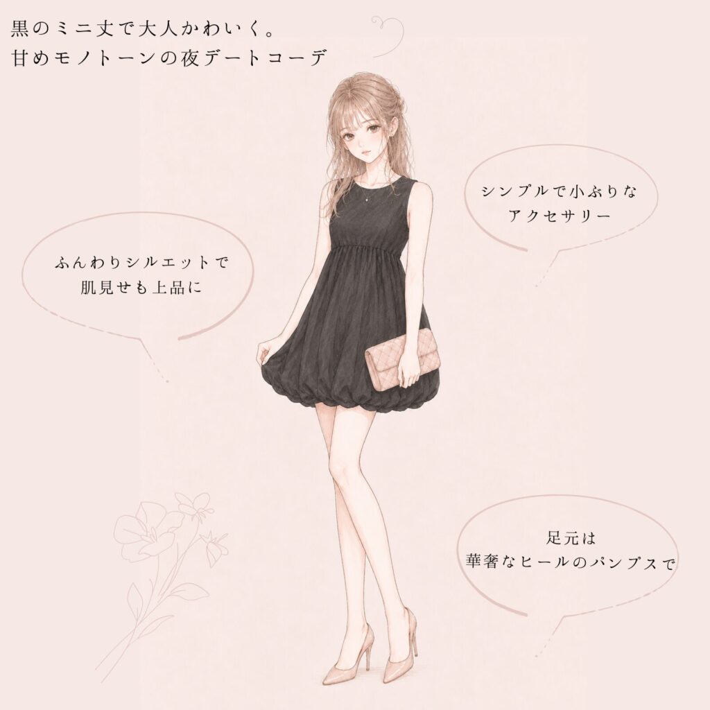ブラックミニドレスの女性のイラスト