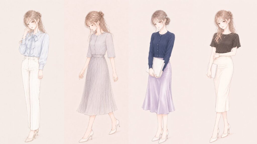 30代女性向けオフィスコーデ4選のイラスト