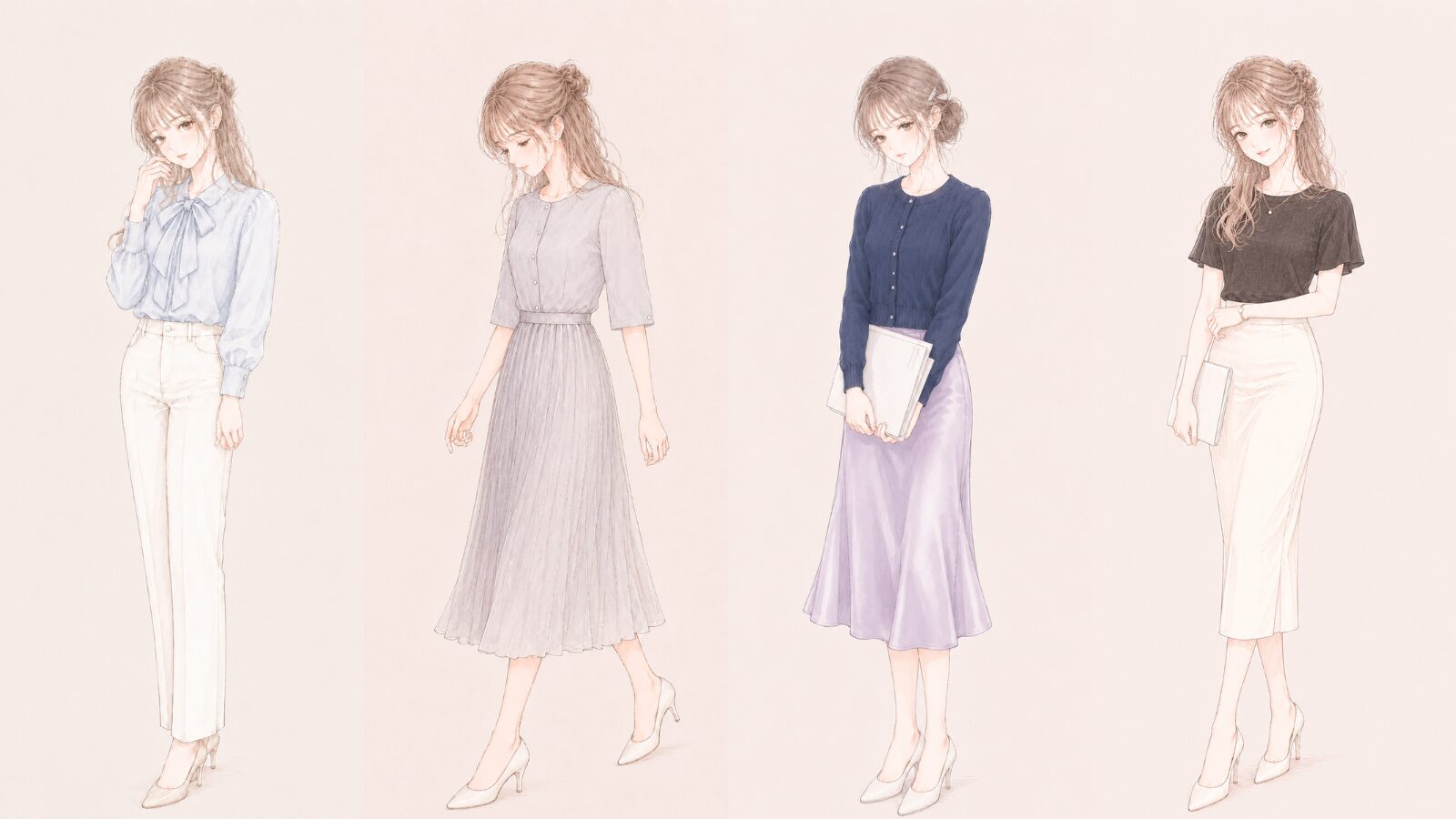 30代女性向けオフィスコーデ4選のイラスト