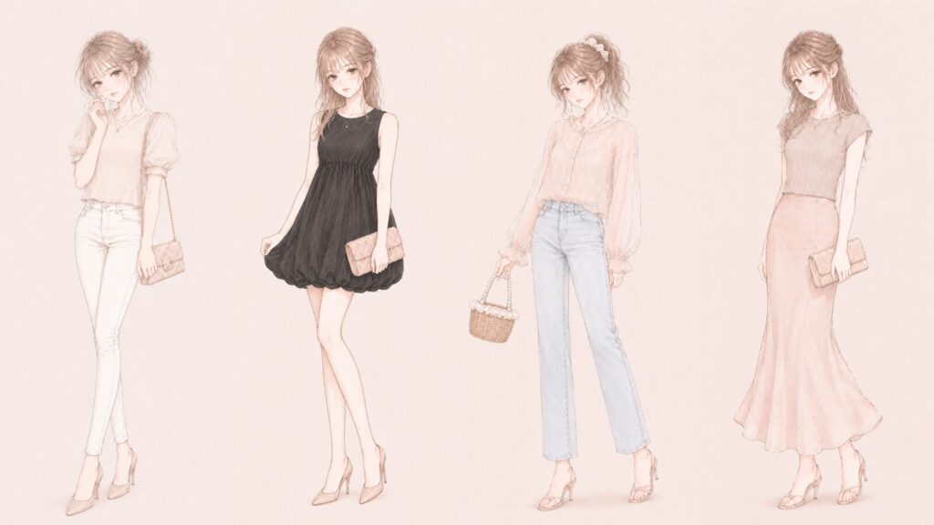 30代女性向けデートコーデ4選のイラスト