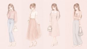 30代女性向けピンクベージュコーデ4選のイラスト